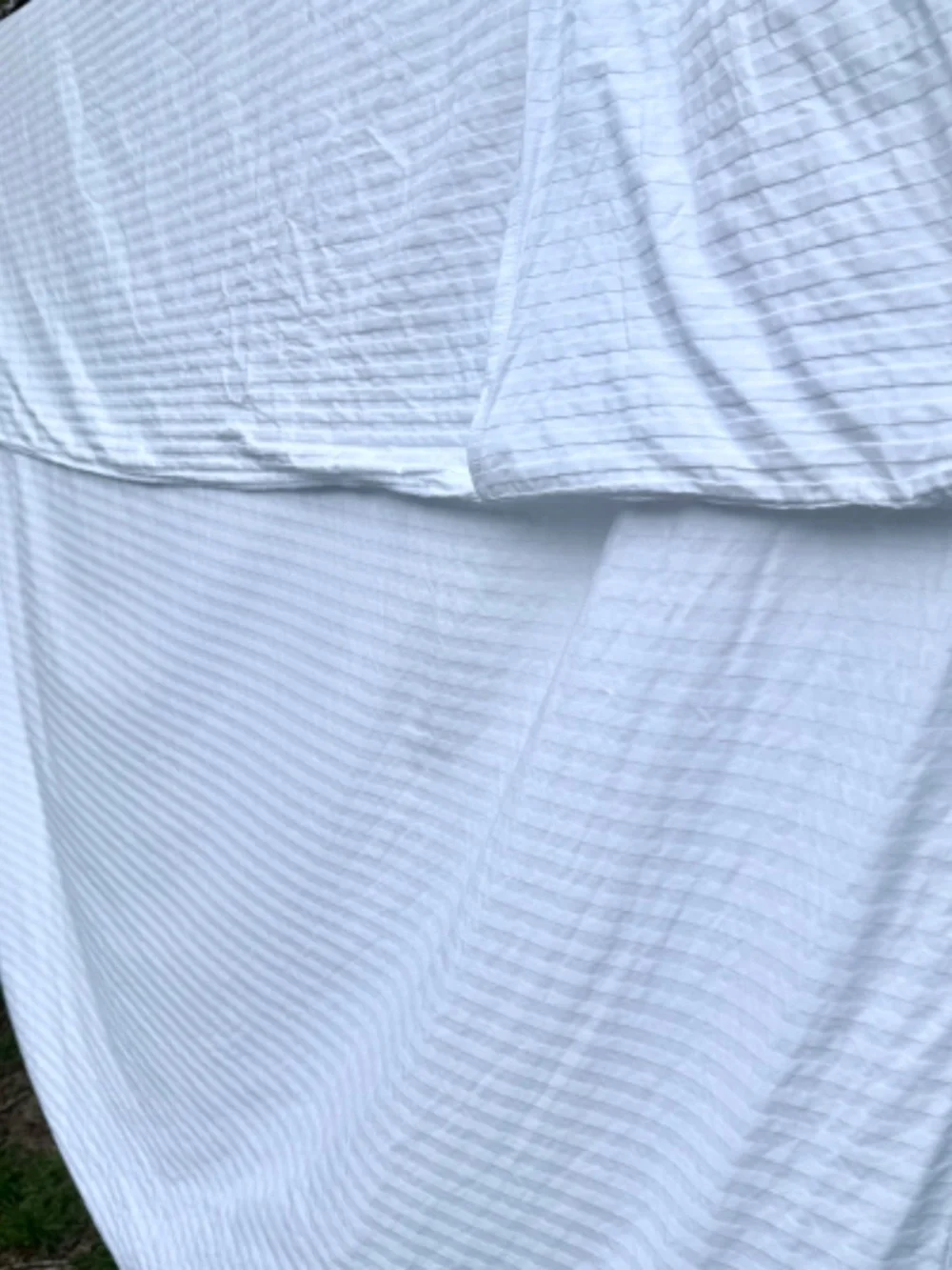 Anichini Queen Duvet Cover Italian Cotton White on White Striped Bottom Pocket